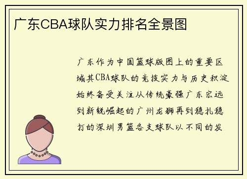 广东CBA球队实力排名全景图